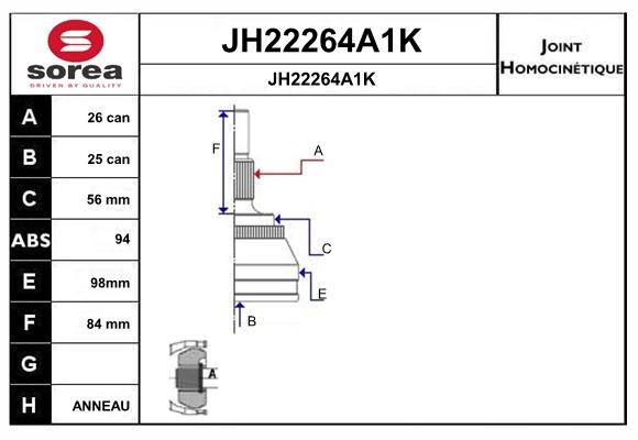 Jeu de joints, arbre de transmission