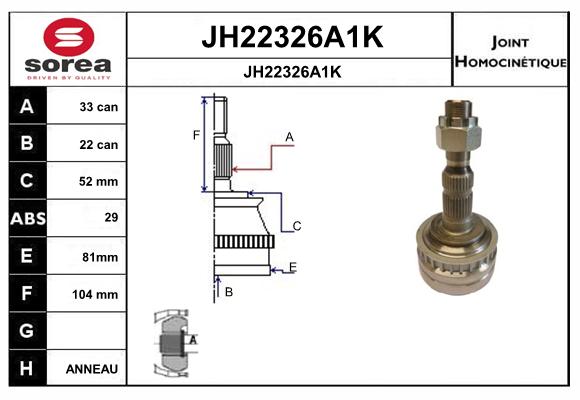 Jeu de joints, arbre de transmission