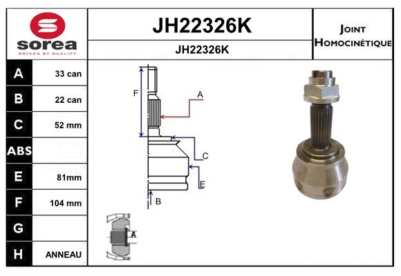 Jeu de joints, arbre de transmission