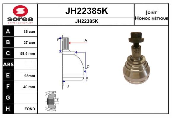 Jeu de joints, arbre de transmission