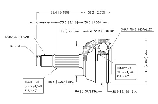 Jeu de joints, arbre de transmission