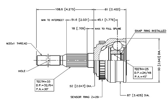 Jeu de joints, arbre de transmission