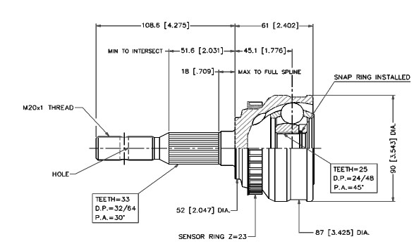 Jeu de joints, arbre de transmission