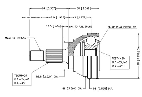 Jeu de joints, arbre de transmission