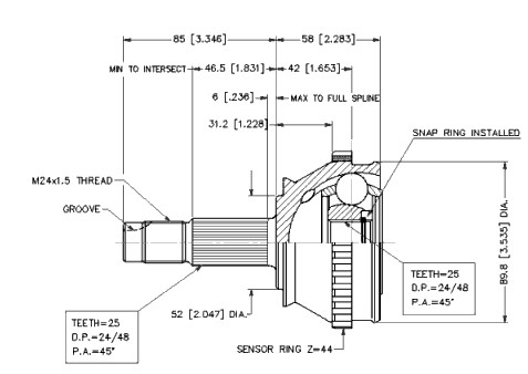 Jeu de joints, arbre de transmission