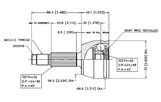 Jeu de joints, arbre de transmission